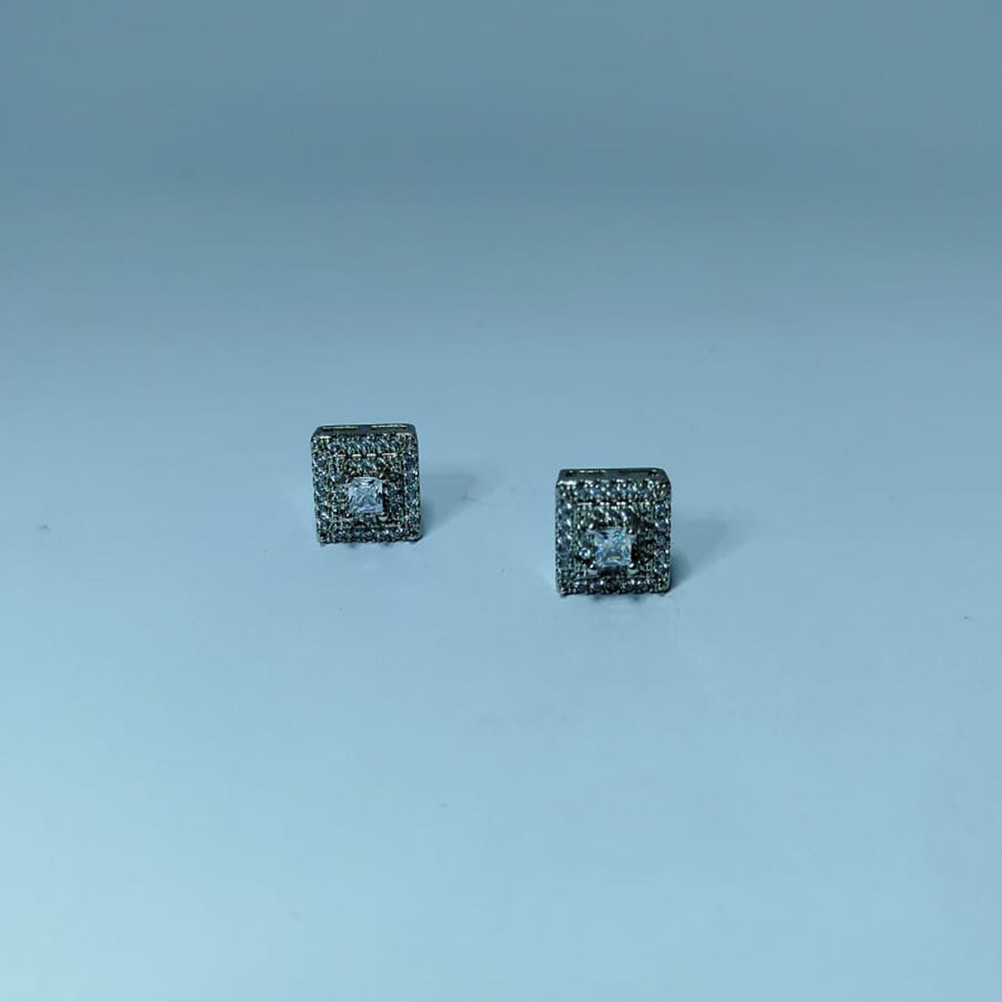 Classic Square Stud Silver Earrings – Elegant Crystal Sparkle