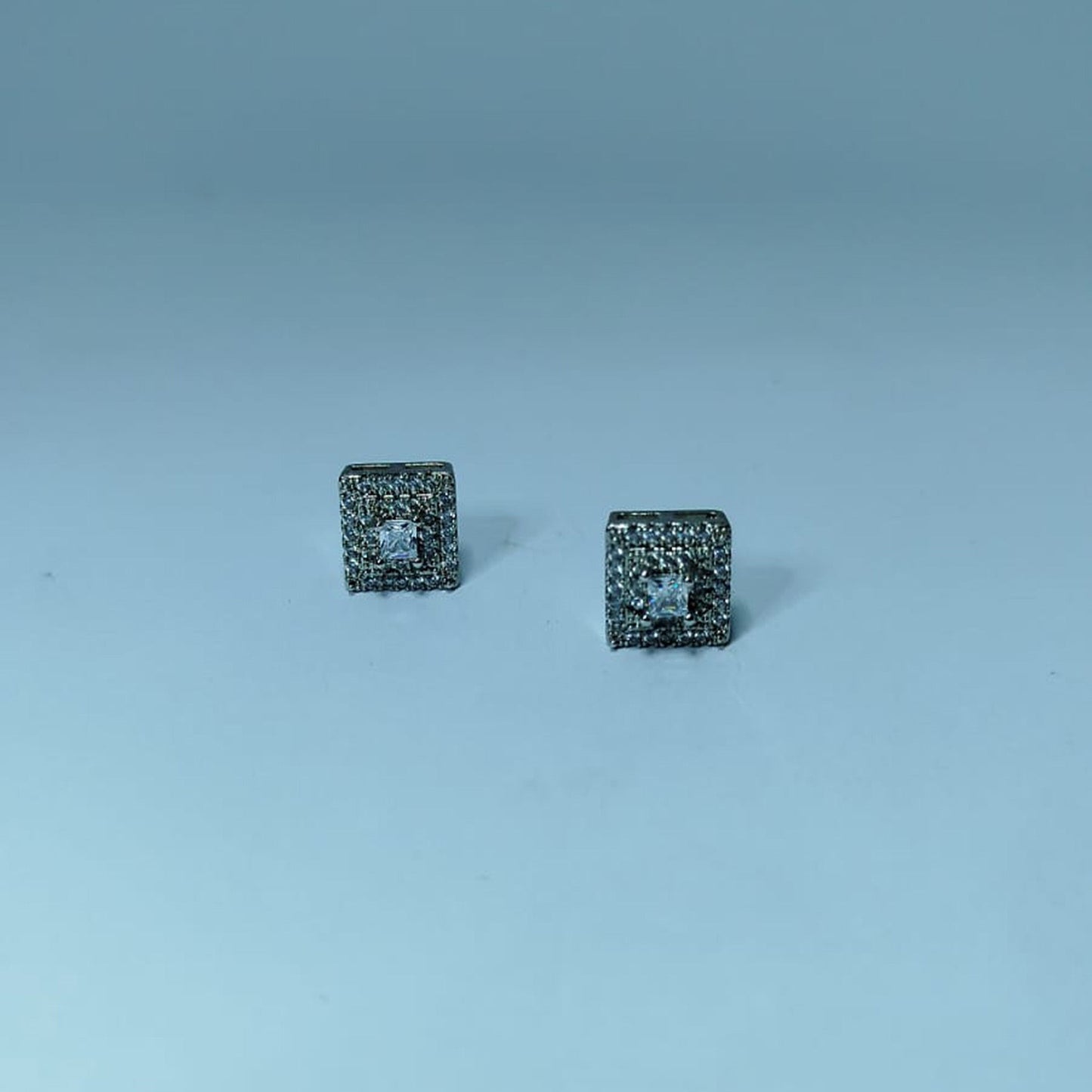 Chic Silver & Black Square Stud Earrings