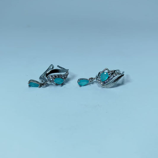 Sterling Silver Aqua-Blue Floral Stud Earrings – Elegant Flower Motif