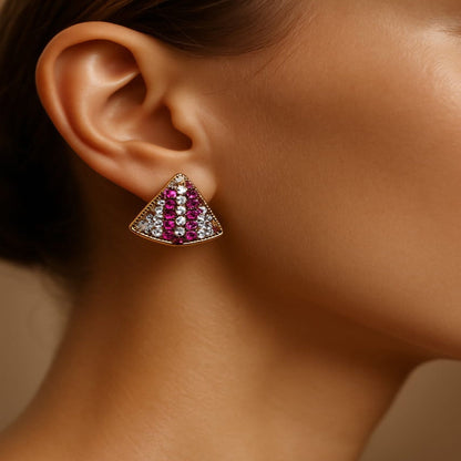 Glam Pyramid Gold & Ruby Crystal Earrings