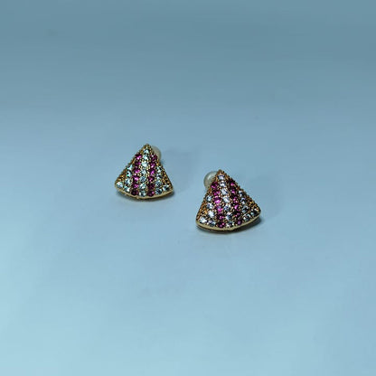Glam Pyramid Gold & Ruby Crystal Earrings