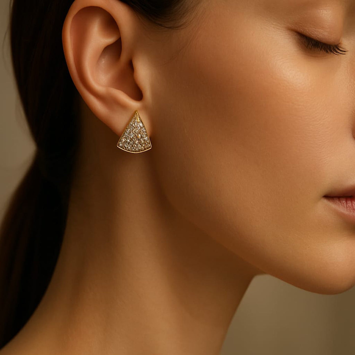 Glam Pyramid Gold & Crystal Earrings