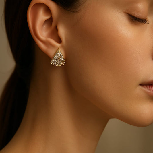 Glam Pyramid Gold & Crystal Earrings