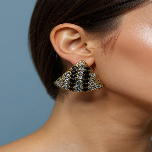 Glam Pyramid Gold & Black Crystal Earrings