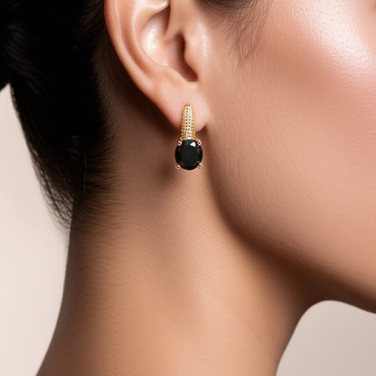 ✨ Golden Glow Drop Earrings – Elegant black Stone Design