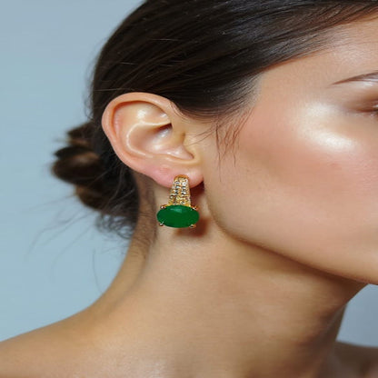 Elegant Green Stone Gold-Plated Earrings