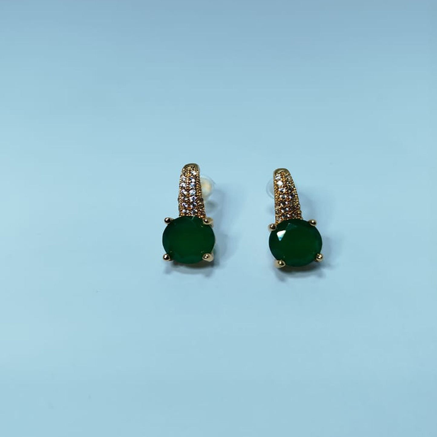 Elegant Green Stone Gold-Plated Earrings