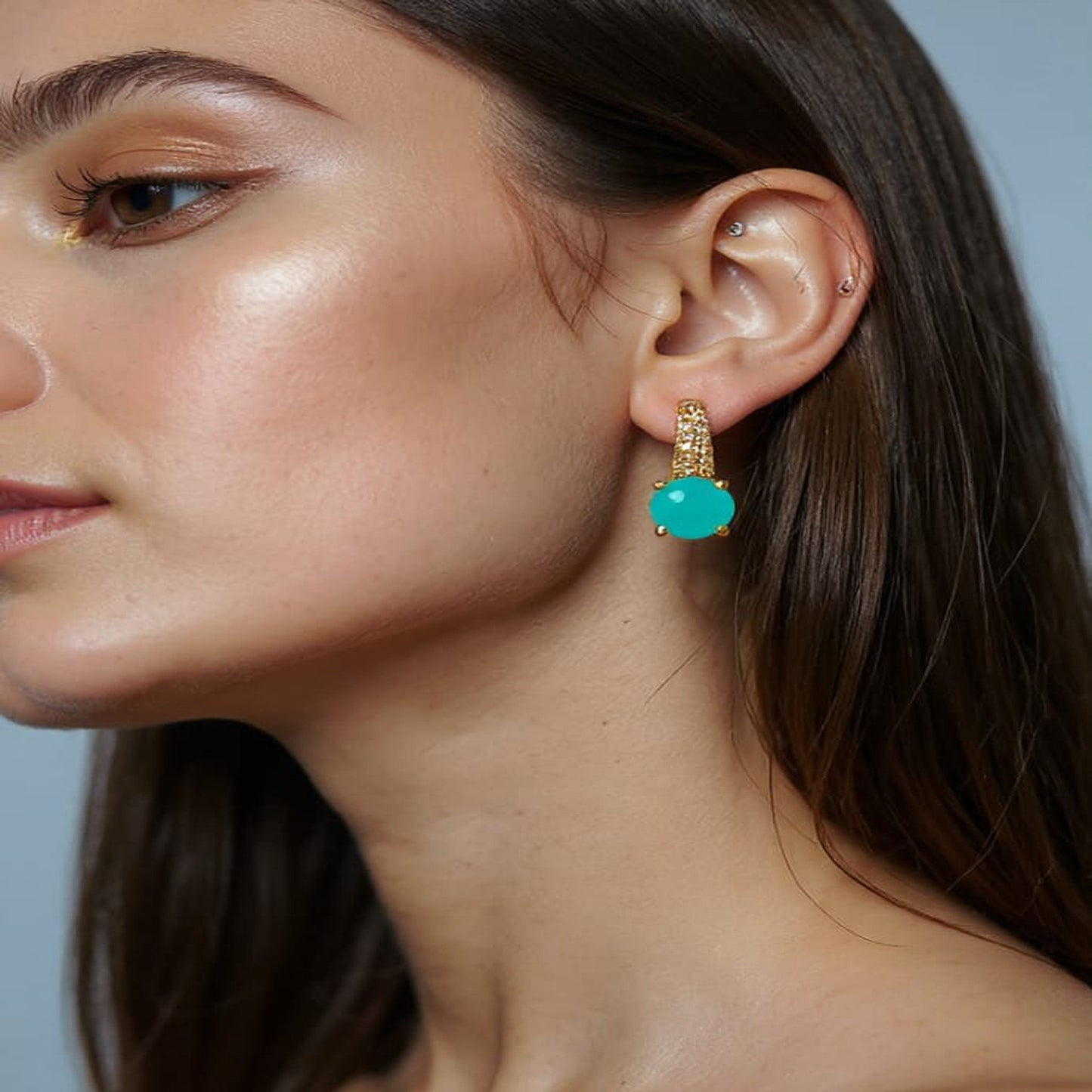 Elegant Green Stone Gold-Plated Earrings