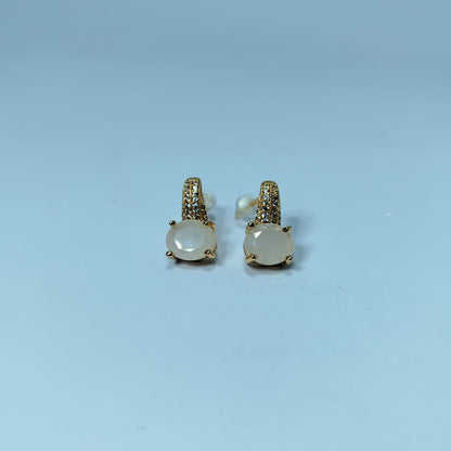 Elegant Green Stone Gold-Plated Earrings