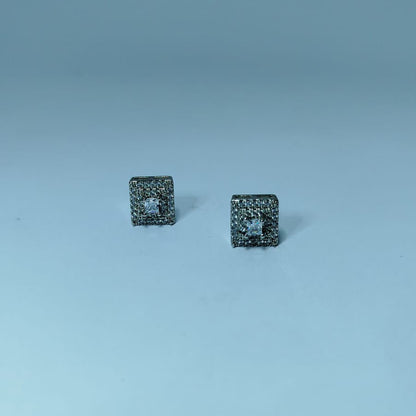 Classic Square Stud Silver Earrings – Elegant Crystal Sparkle