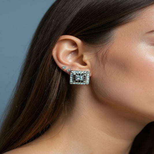 Chic Silver & Black Square Stud Earrings