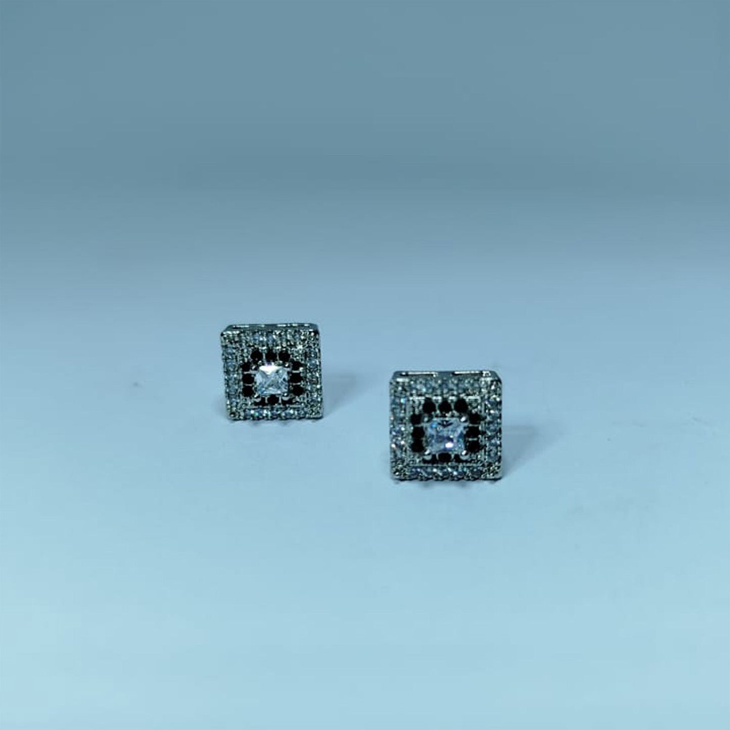 Chic Silver & Black Square Stud Earrings