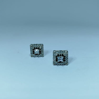 Chic Silver & Black Square Stud Earrings