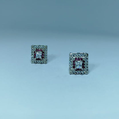 Chic Silver & Black Square Stud Earrings