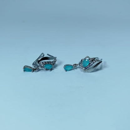 Sterling Silver Aqua-Blue Floral Stud Earrings – Elegant Flower Motif