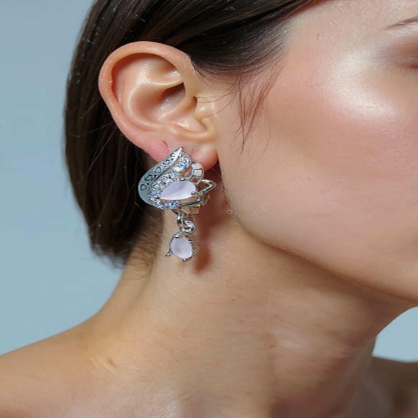 Sterling Silver Aqua-Blue Floral Stud Earrings – Elegant Flower Motif