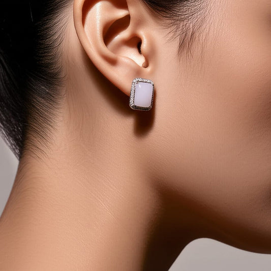 exquisite square-shaped white stone earrings
