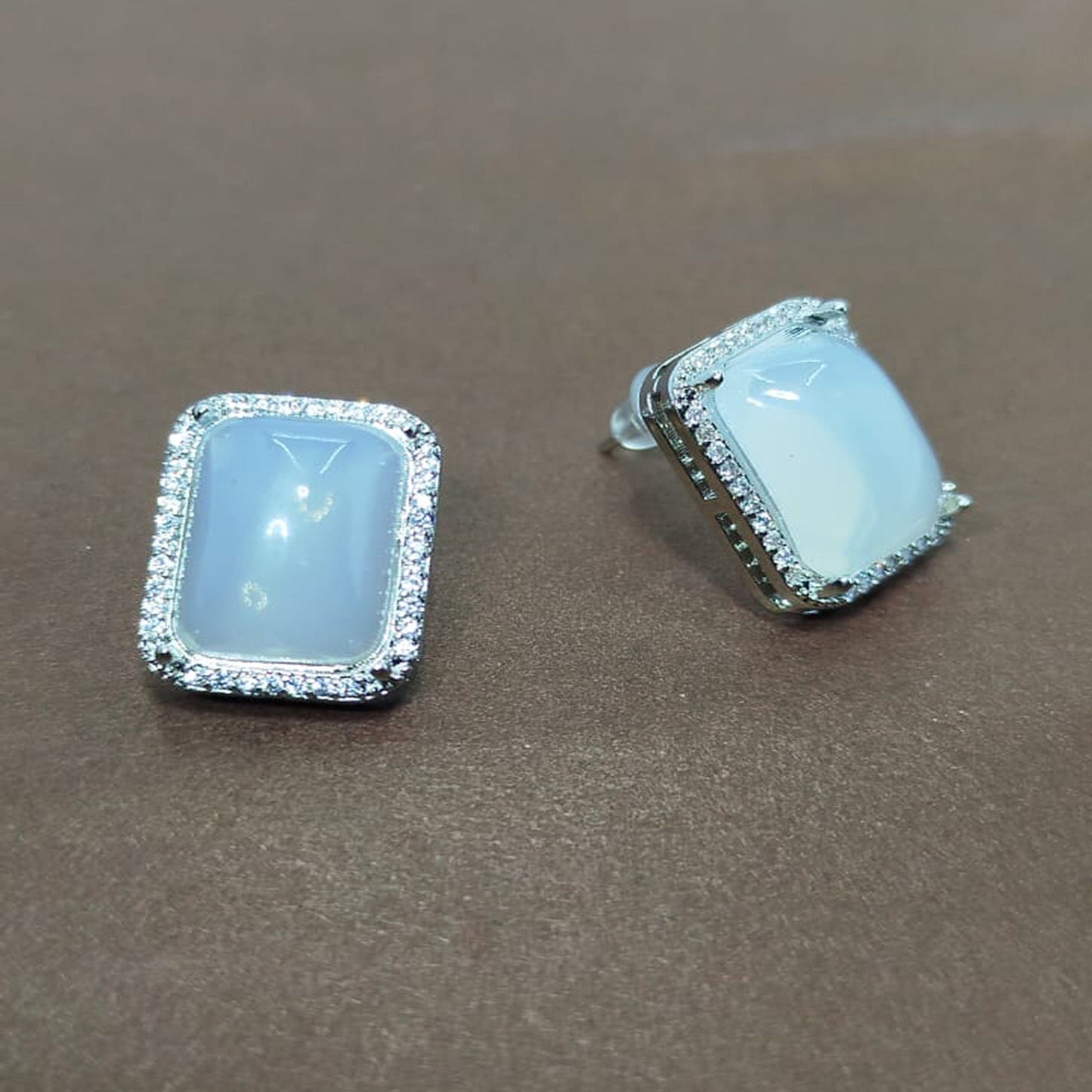 exquisite square-shaped white stone earrings