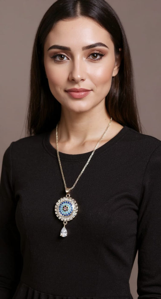 Celestial Azure Radiance Crystal Pendant Necklace