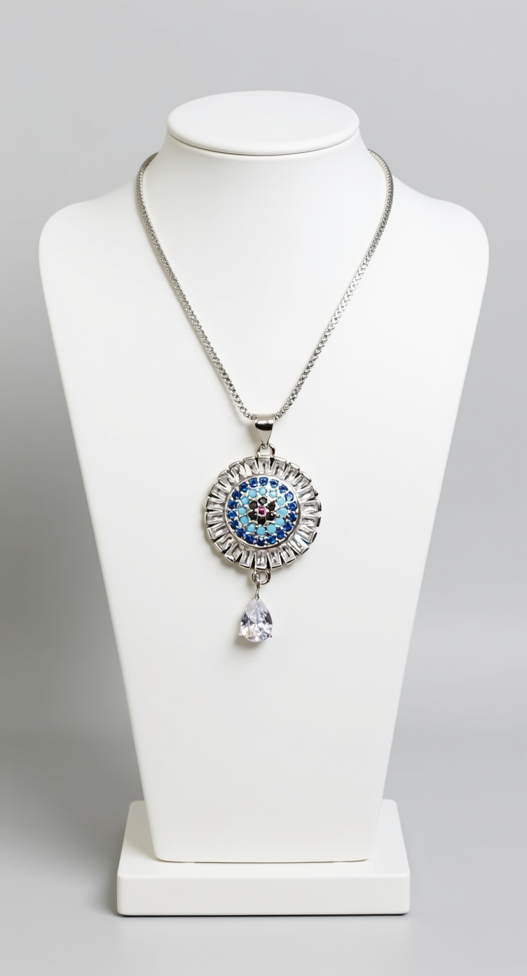 Celestial Azure Radiance Crystal Pendant Necklace