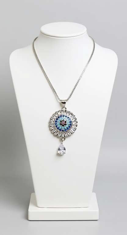 Celestial Azure Radiance Crystal Pendant Necklace