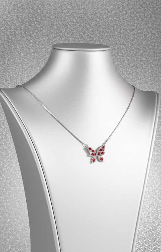 Scarlet Pavé Butterfly Pendant Necklace