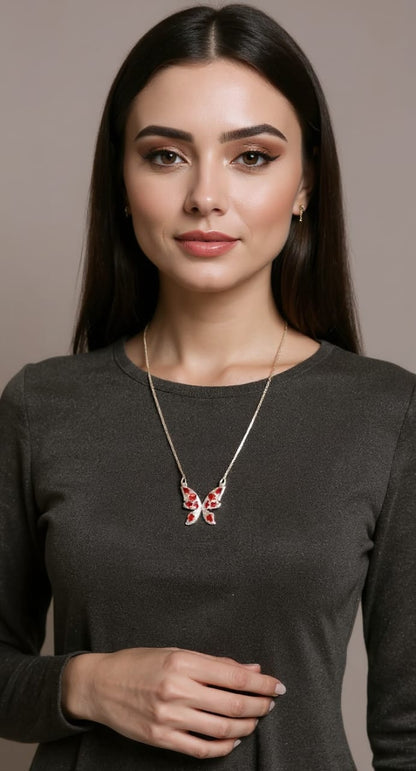 Scarlet Pavé Butterfly Pendant Necklace