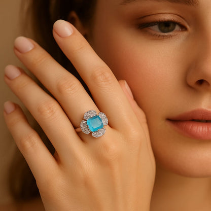 Stone Geometric Halo Ring