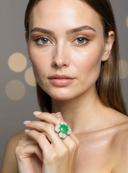 Stone Geometric Halo Ring