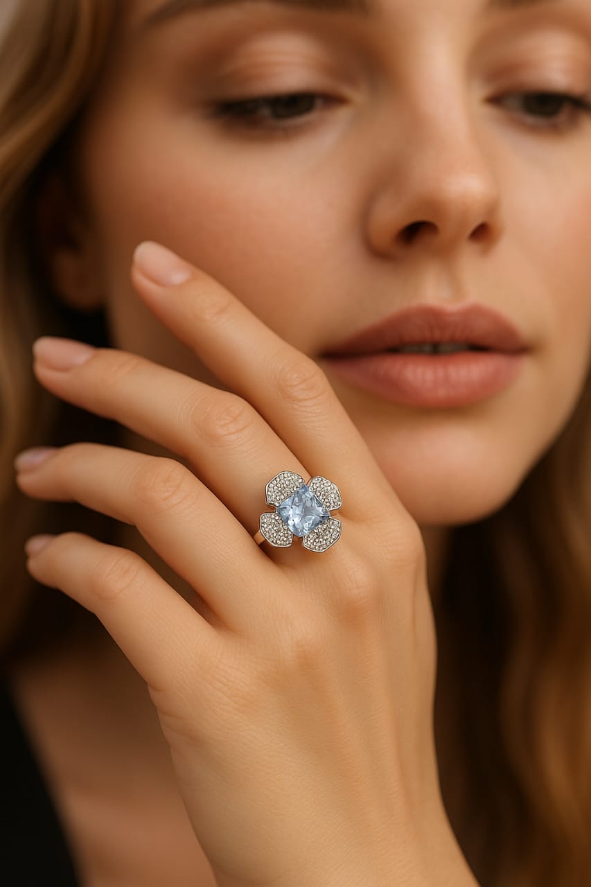 Stone Geometric Halo Ring