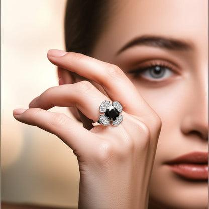 Stone Geometric Halo Ring