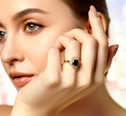 Stone Geometric Halo Ring