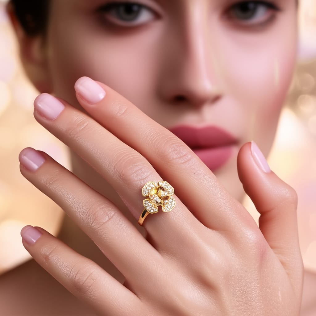 Stone Geometric Halo Ring