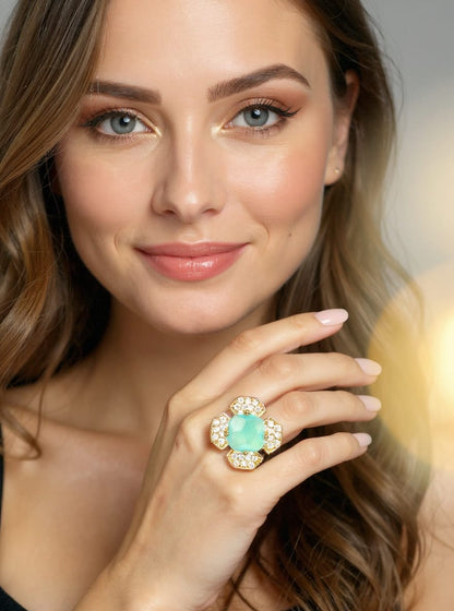Stone Geometric Halo Ring