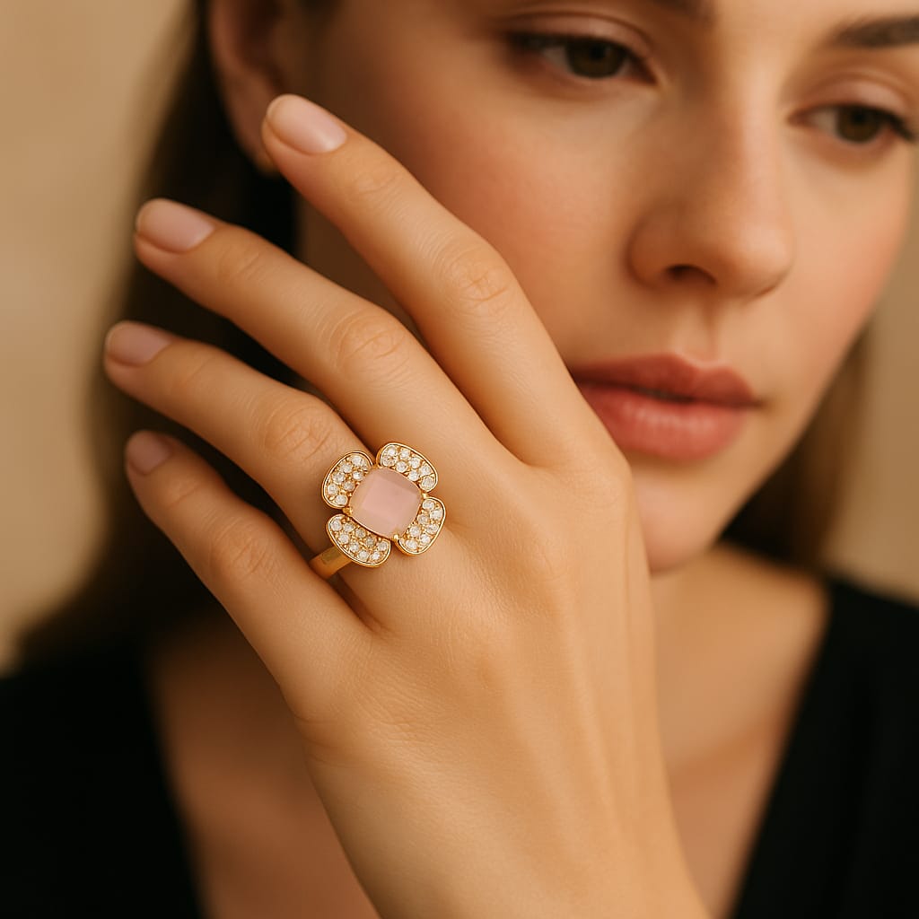 Stone Geometric Halo Ring