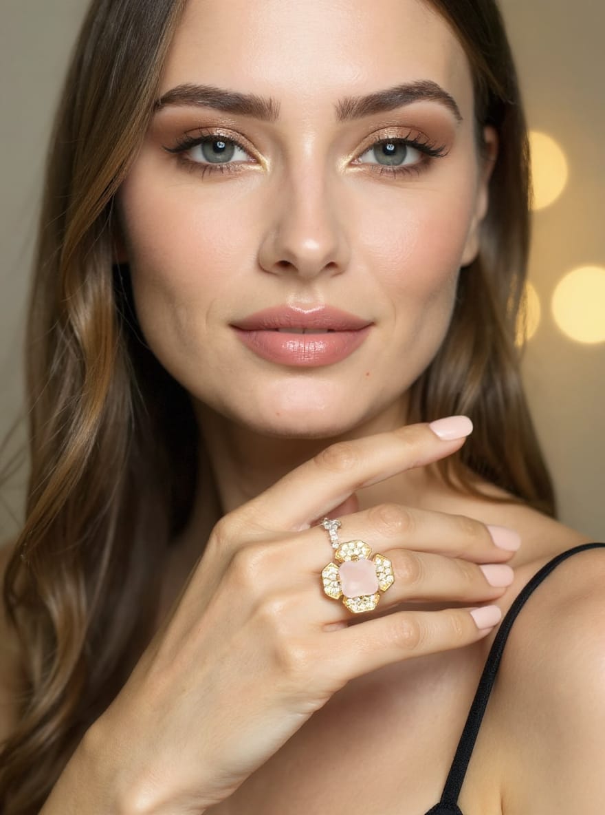 Stone Geometric Halo Ring