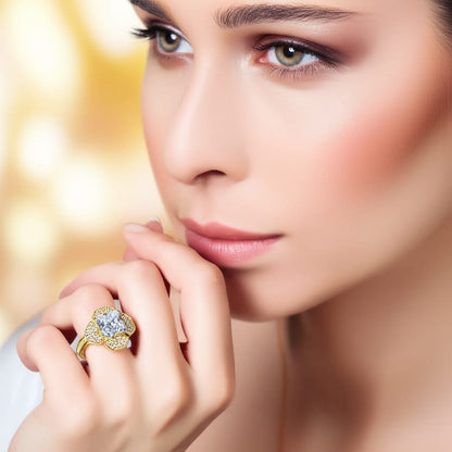 Stone Geometric Halo Ring