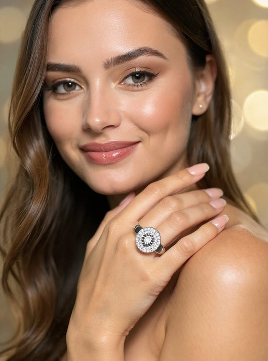 una Oval Pavé Ring — Silver Sparkle