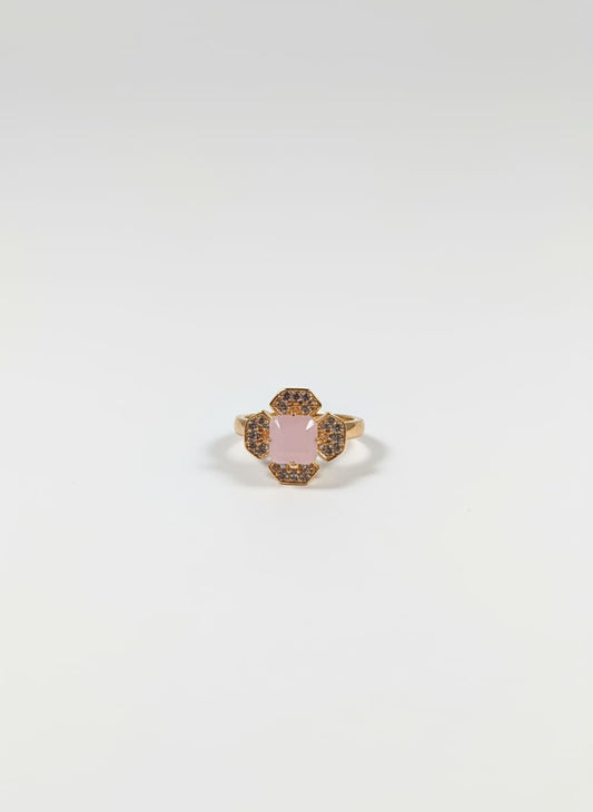 light pink Zarkoon Flower Ring — Gold Tone