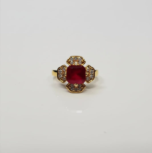 Red Zarkoon Flower Ring — Gold Tone