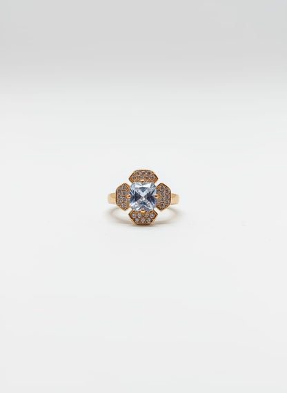 Stone Geometric Halo Ring