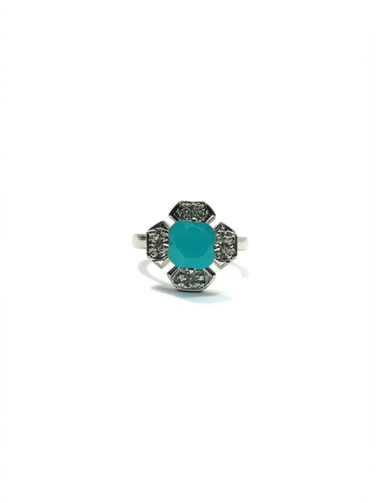 Stone Geometric Halo Ring