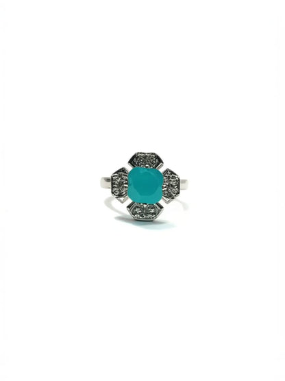 Stone Geometric Halo Ring
