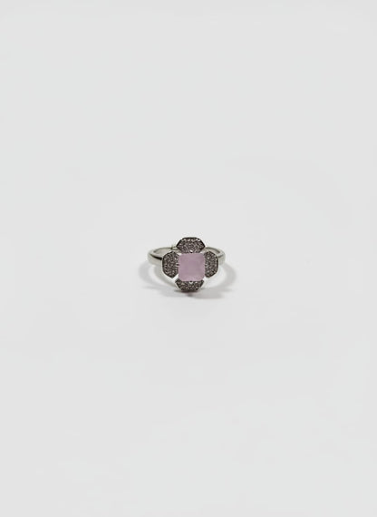 Pink Zarkoon Flower Ring — Silver Tone