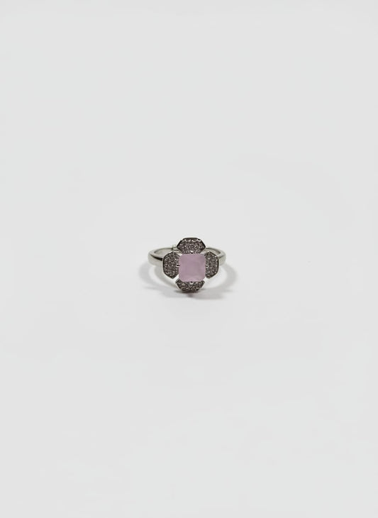 Pink Zarkoon Flower Ring — Silver Tone