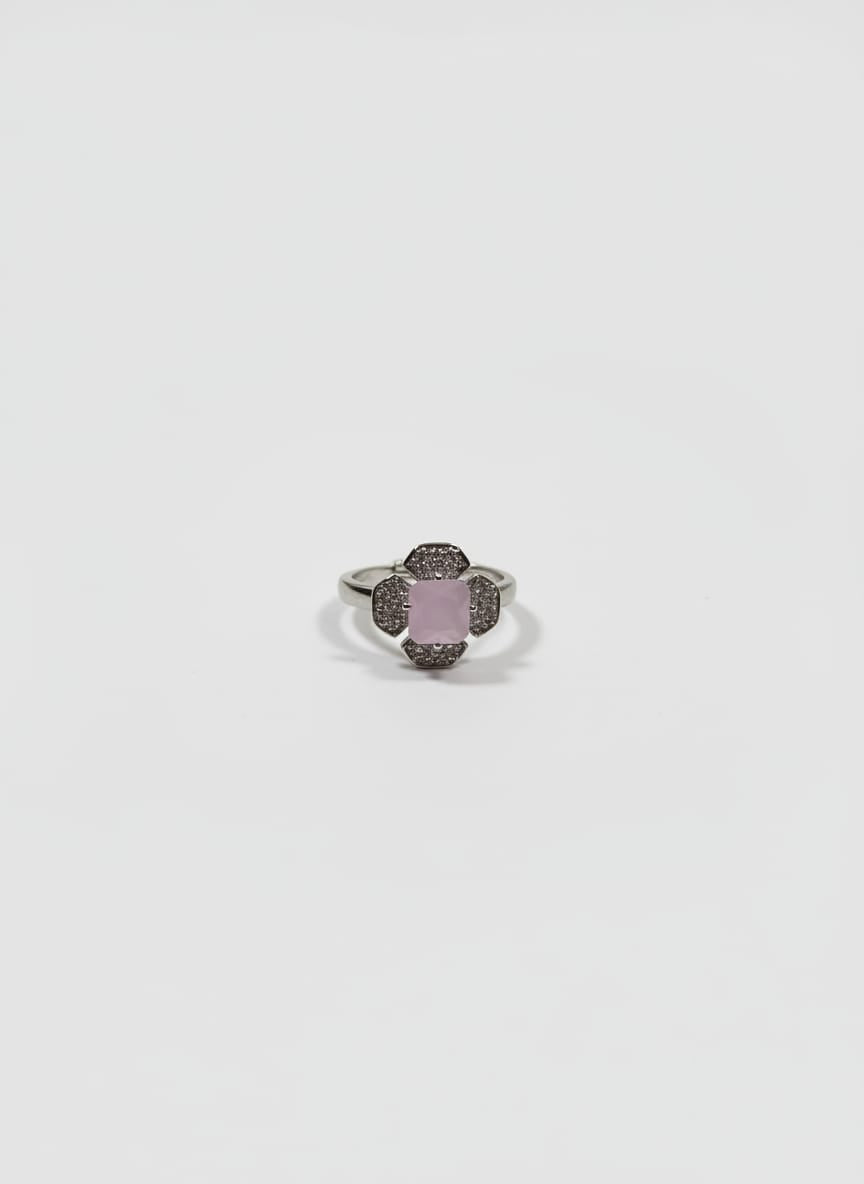 Stone Geometric Halo Ring