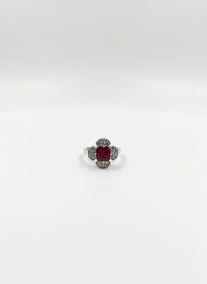 Red Zarkoon Flower Ring — silver Tone