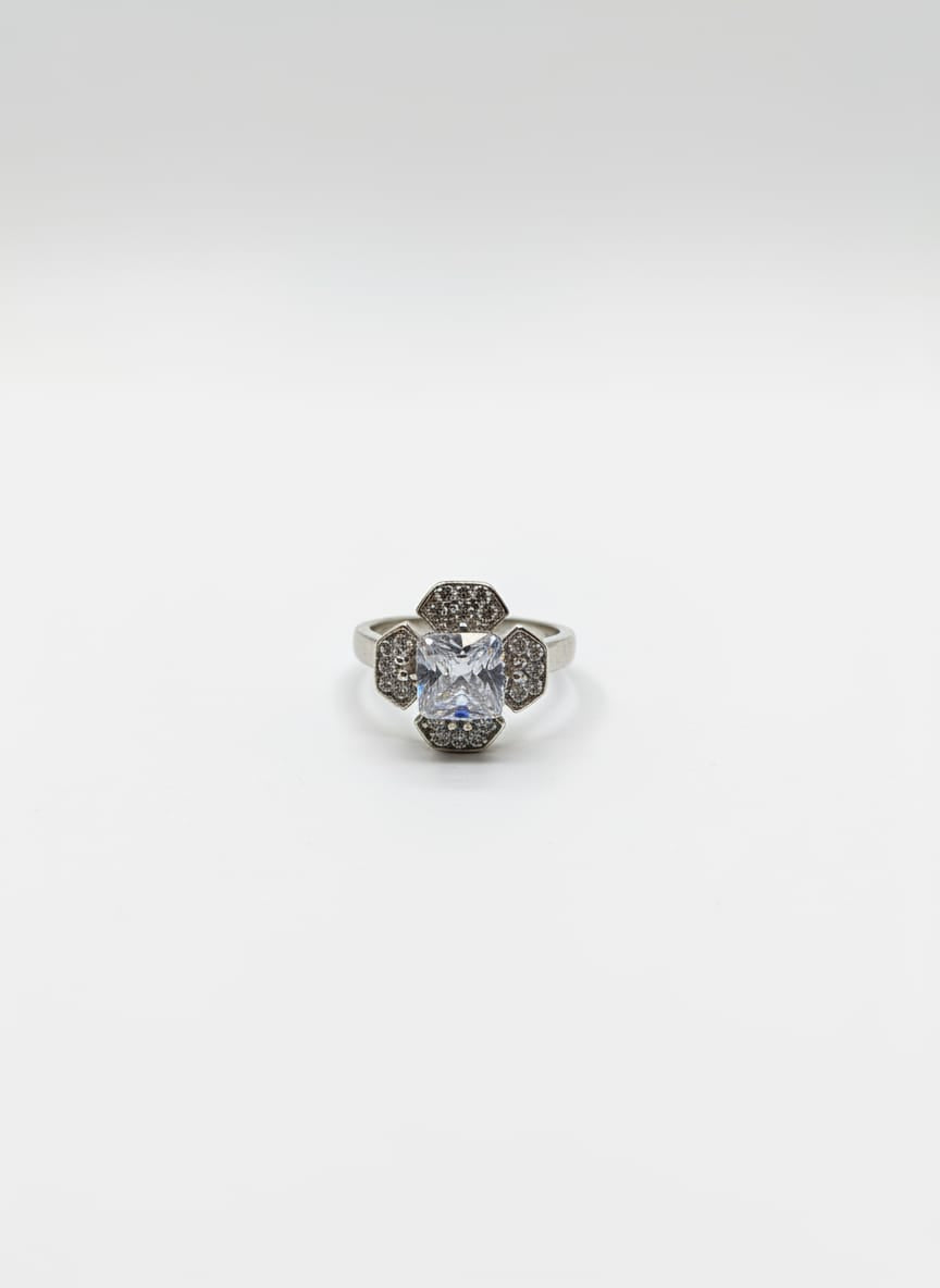 Stone Geometric Halo Ring