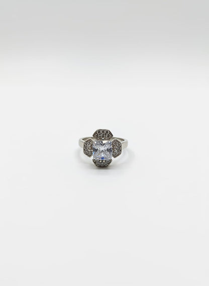 Stone Geometric Halo Ring