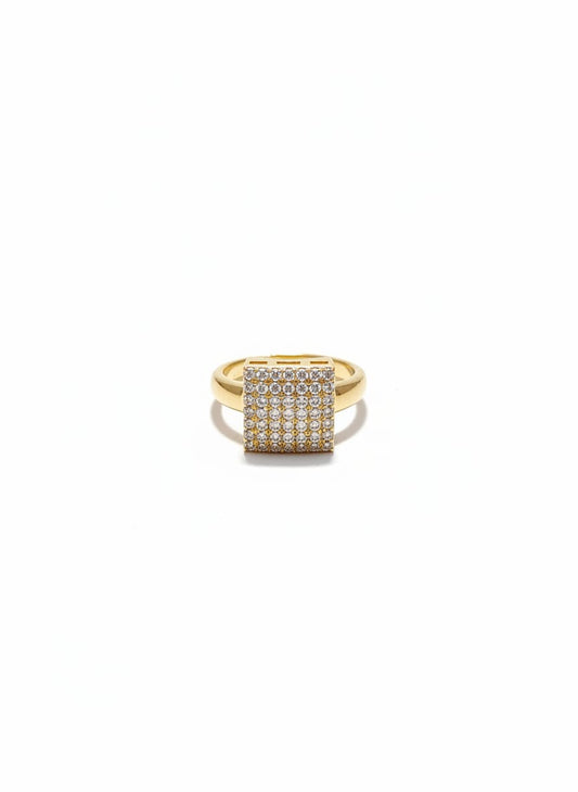 Elegant Square Pavé Ring – Gold Tone